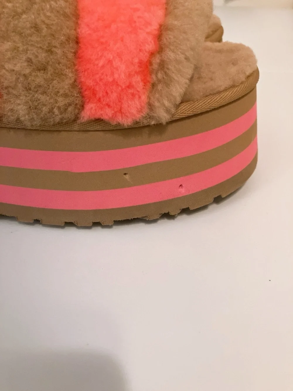 NEW! UGG Disco Striped Platform Slides Slippers Chestnut Pink Rose Size 9/10 - Picture 5 of 14